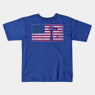 Patriotic American Flag Windmill USA 4th of July Kids T-Shirt